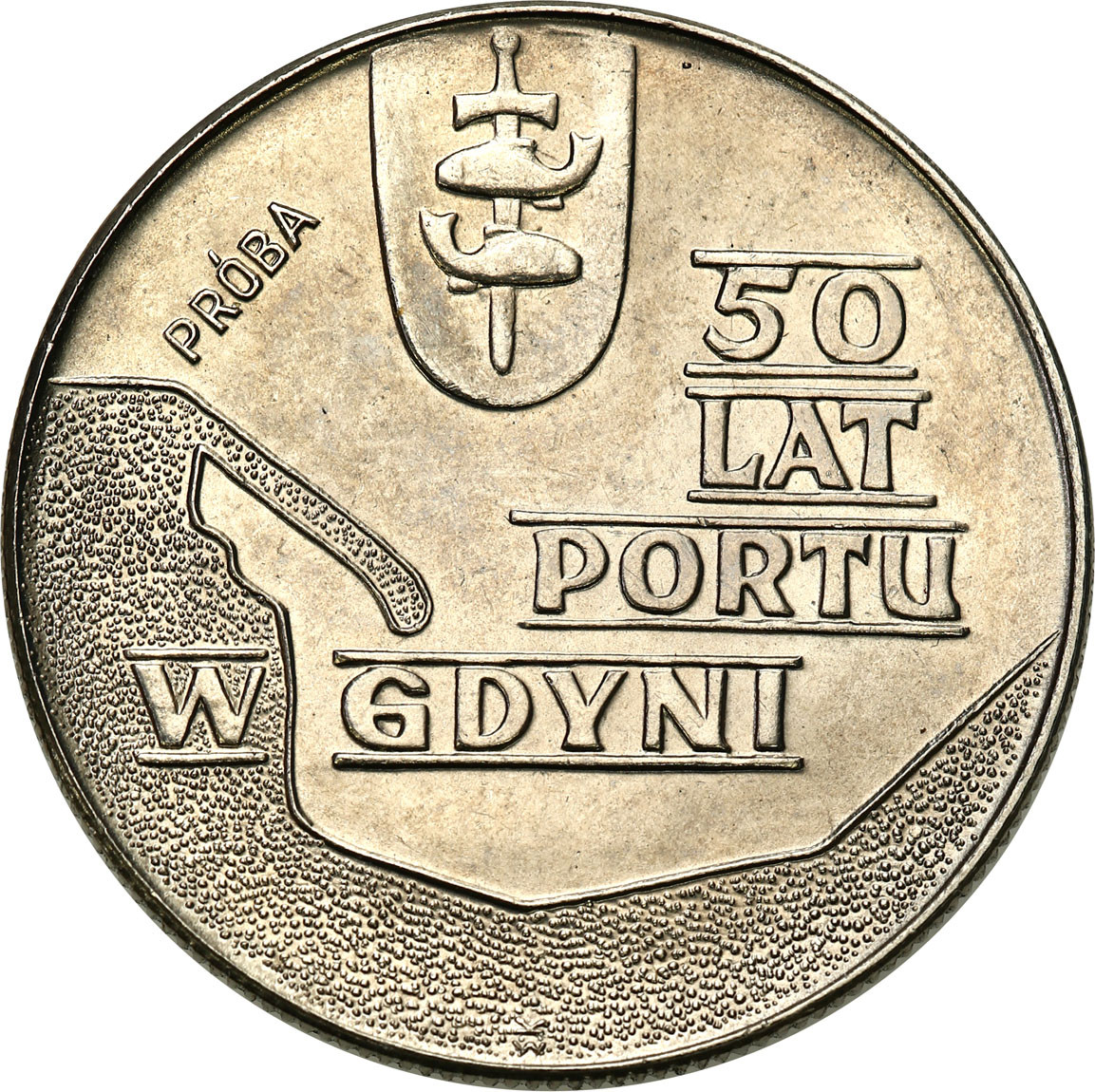 PRL. PRÓBA Nikiel 10 złotych 1972 - 50 lat portu w Gdyni